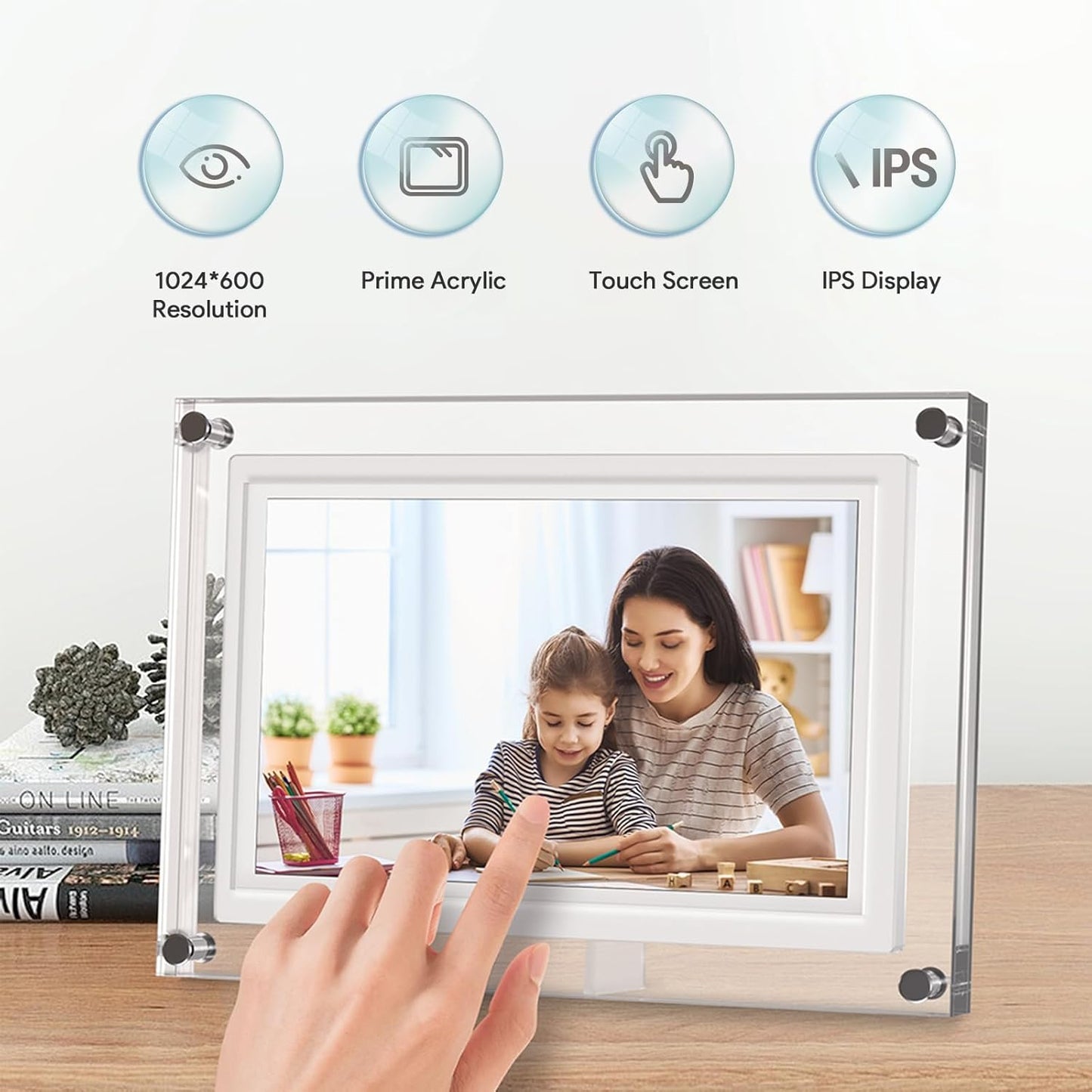 Digitale fotolijst 7 inch - 17.8 diameter - WIFI- Acryl - HD+ - IPS display - USB-C - Touchscreen - KERST - MOEDERDAG