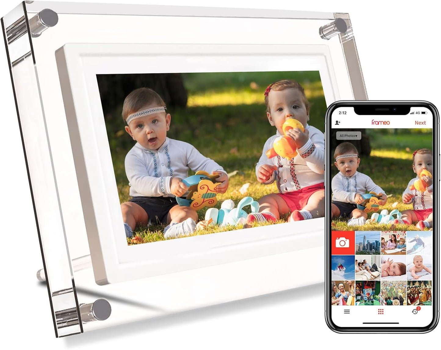 Digitale fotolijst 7 inch - 17.8 diameter - WIFI- Acryl - HD+ - IPS display - USB-C - Touchscreen - KERST - MOEDERDAG