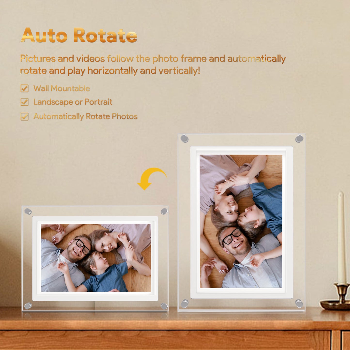 KD® Premium 10.1 inch ( 24,6 cm diagonaal ) Digitale Fotolijst met Wifi, XL IPS Scherm, Acryl Frame en Frameo Compatibiliteit - Full HD Wi-Fi Fotolijst met IPS Display - Touchscreen - Verticaal en Horizontaal Bruikbaar - Frameo App