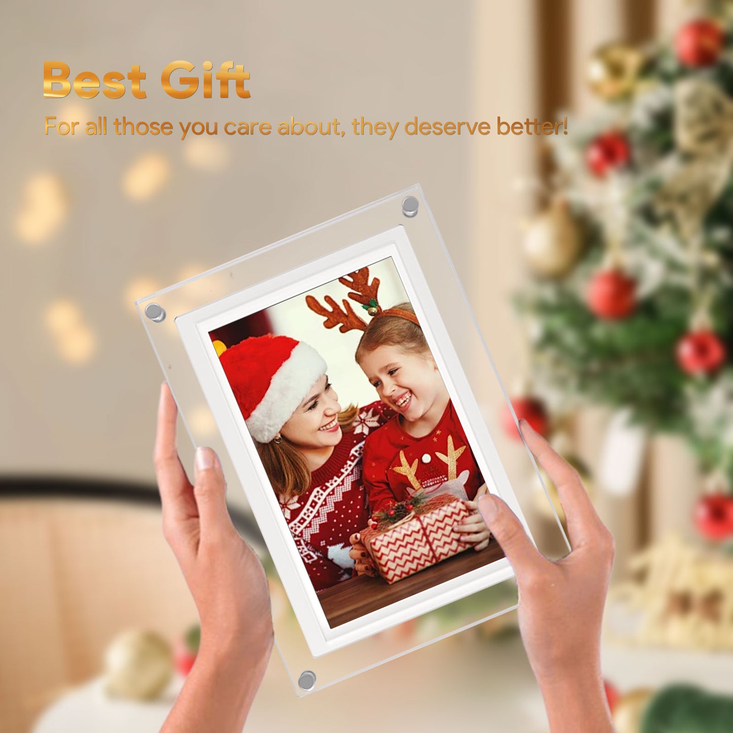 KD® Premium 10.1 inch ( 24,6 cm diagonaal ) Digitale Fotolijst met Wifi, XL IPS Scherm, Acryl Frame en Frameo Compatibiliteit - Full HD Wi-Fi Fotolijst met IPS Display - Touchscreen - Verticaal en Horizontaal Bruikbaar - Frameo App