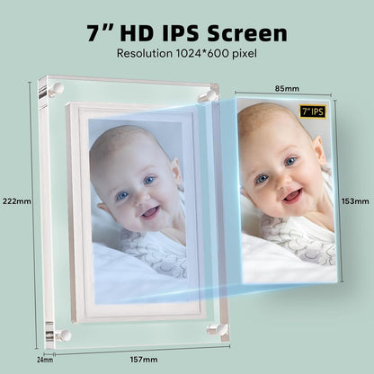 Digitale fotolijst 7 inch - 17.8 diameter - WIFI- Acryl - HD+ - IPS display - USB-C - Touchscreen - KERST - MOEDERDAG