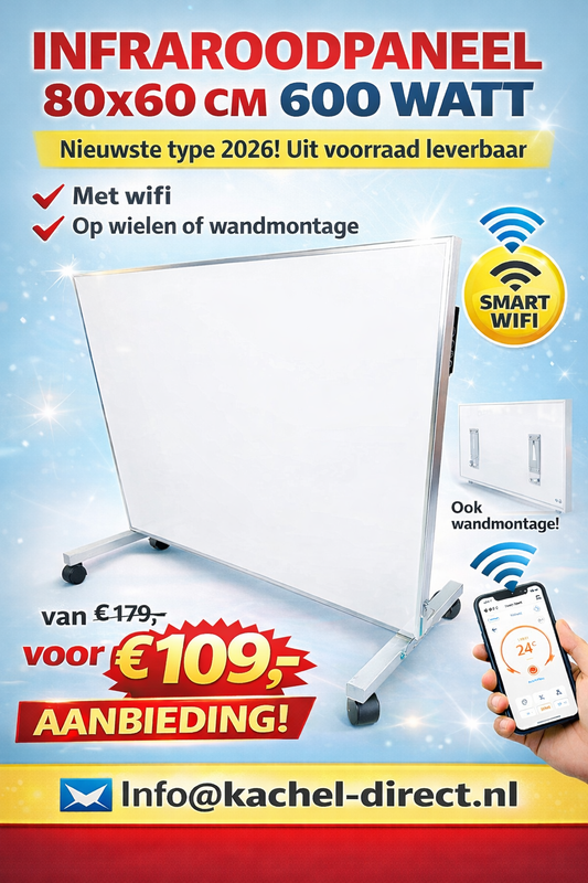 Infrarood verwarmingspaneel | 600 watt met thermostaat en wifi | carbon paneel type 2026